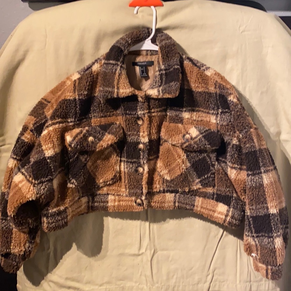 Fuzzy Checkered Cropped Jacket